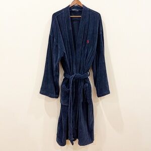 Polo Ralph Lauren Robe Mens Large Extra Large Navy Blue Terry Pony Belted Bath